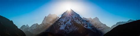 Mountain Sunburst Dramatic Sunrise Over Himalaya Peaks Panorama Khumbu