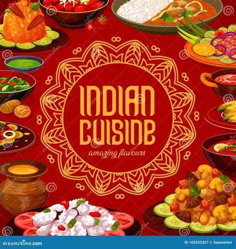 Indian Cuisine Menu Cover India Restaurant Dishes Stock Vector