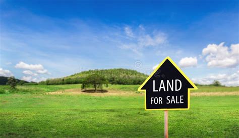 Land For Sale Sign Against Trimmed Lawn Background Empty Dry Cracked
