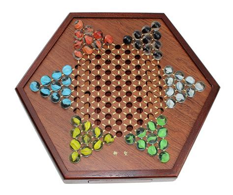 Wooden Chinese Checkers Board Game Set With Drawers And Marbles Kt00216