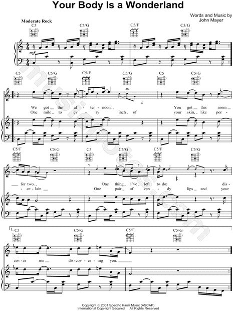 John Mayer Your Body Is A Wonderland Sheet Music In C Major