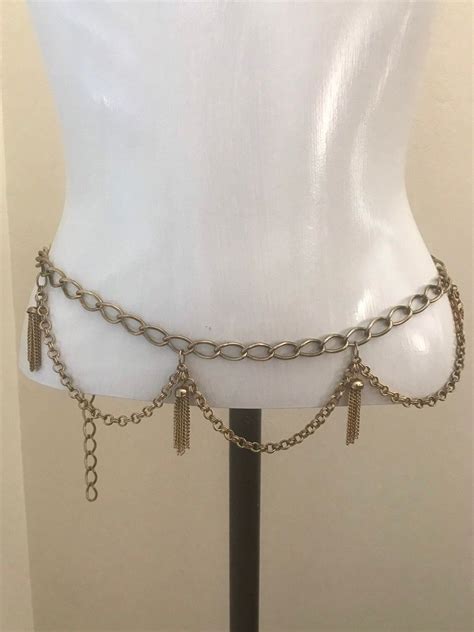 Gold Metal Belly Dancer Tassel Chain Belt Chic Mod Disco Etsy Chain Belt Vintage Belt