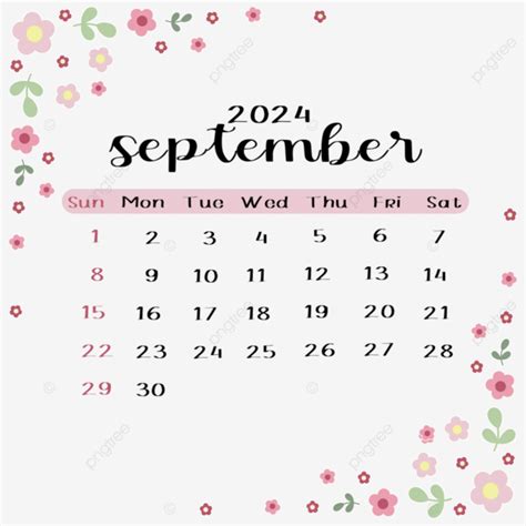 September 2024 Calendar Lovely Pink Flower 2024 Monthly Calendar