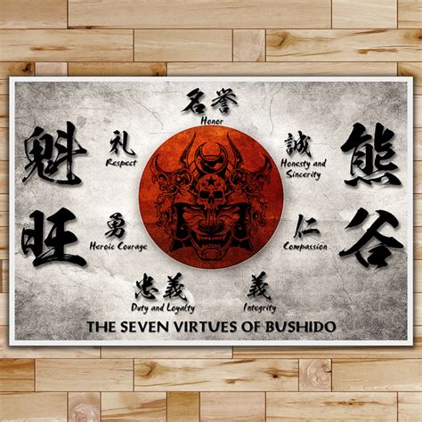 Sa014 The Seven Virtues Of Bushido Samurai Poster Bushido Canvas