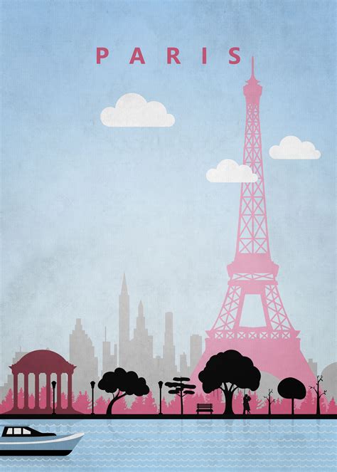 Paris Travel Poster Poster By Black Foxe Displate Affiches Rétro