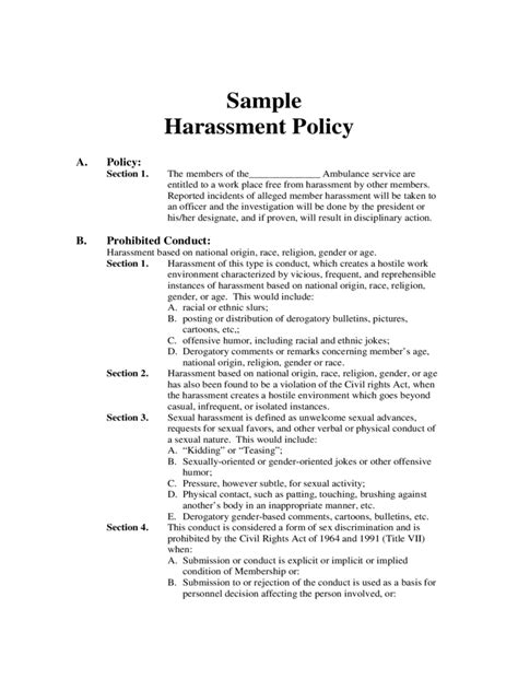 Harassment Policy Template 2 Free Templates In Pdf Word Excel Download