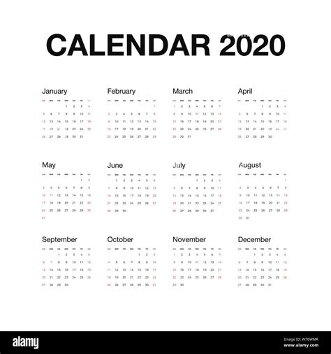 Minimalistic Desk Calendar 2020 Year Calendar Design With English Name