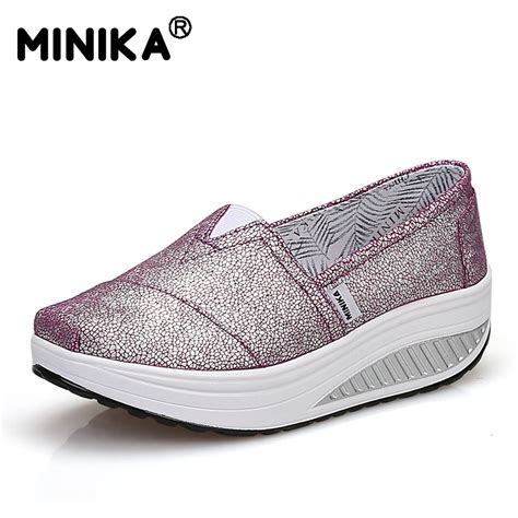 Minika Women Casual Shoes Breathable Platform Med Heel Wedge Swing