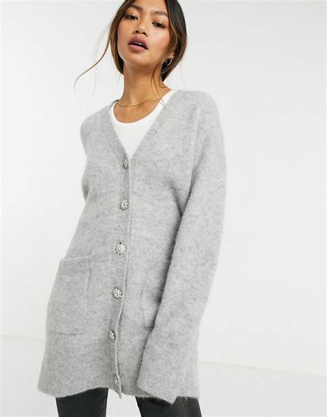 And Other Stories Oversized Cardigan With Jewelled Buttons In Gray