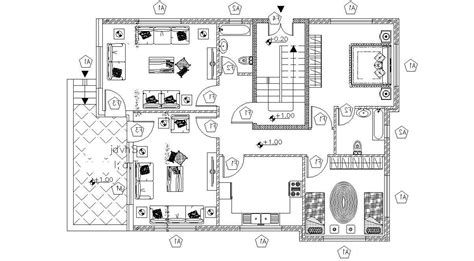 Autocad House With Furniture Layout Plan Cad Drawing Cadbull