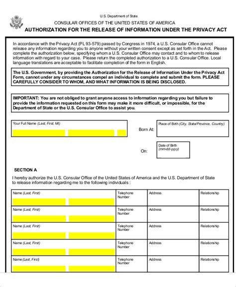 sample privacy act release form  examples  word