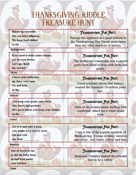 Free Printable Thanksgiving Riddle Treasure Hunt 18 Mix