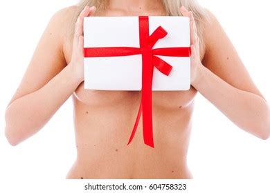 Nude Girl Holding Gift Box Foto Stok 604758323 Shutterstock