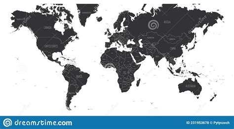 Black Outline Political Map Of World Stock Vector Illustration Of