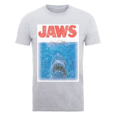 Jaws Mens T Shirt Poster Heather Grey Merchandise