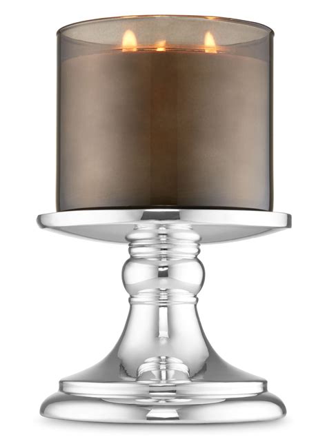 Mirrored Silver Pedestal 3 Wick Candle Holder By Bath And Body Works In