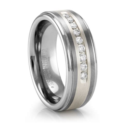 Triton Tungsten Ring With Diamonds Tungsten Wedding Band With Channel