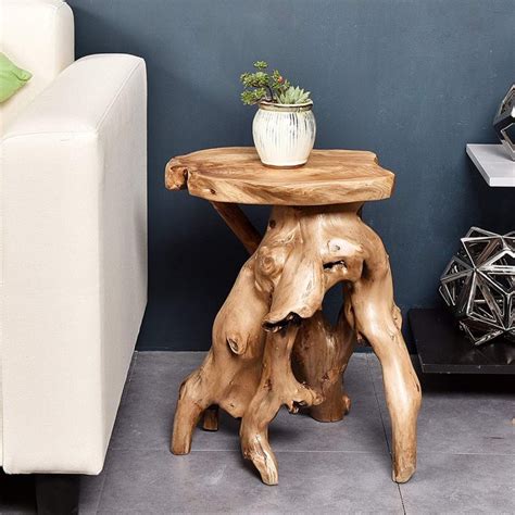 Reclaimed Tree Stump Side Table Rustic Modern Furniture Hand Carved