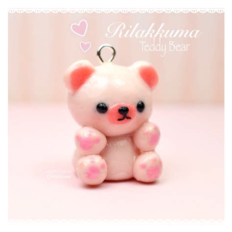 Rilakkuma Pink Teddy Bear Polymer Clay Charm Handmade Jewelry By Sweet