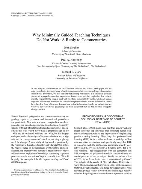 Pdf Why Minimally Guided Teaching Techniques Do Not Work A Reply To