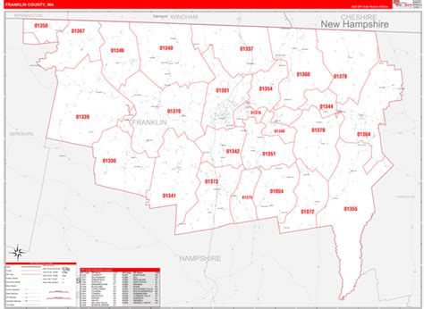 Franklin County Ma Zip Code Wall Map Red Line Style By Marketmaps