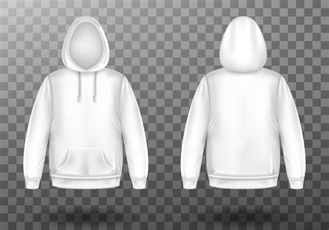 Hoody White Sweatshirt Mock Up Front And Back Set Free Vector