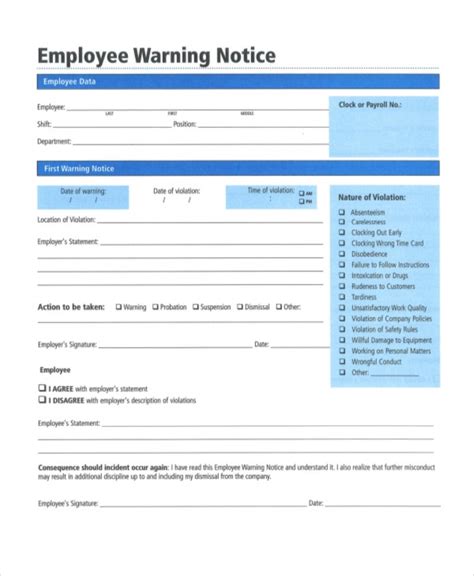 Printable Employee Warning Notice Printable World Holiday