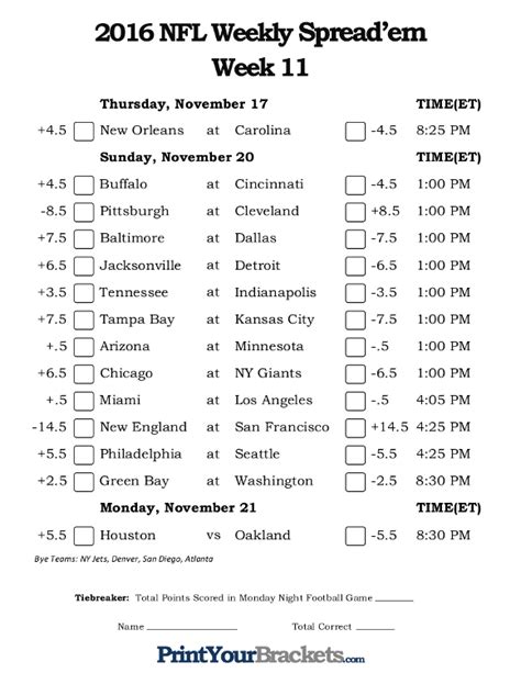 Nfl Printable Pick Em Printable World Holiday