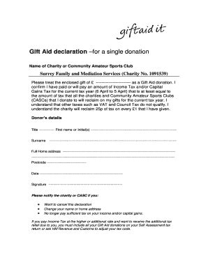 Fillable Online Sfms Org Gift Aid Declaration For A Single Donation