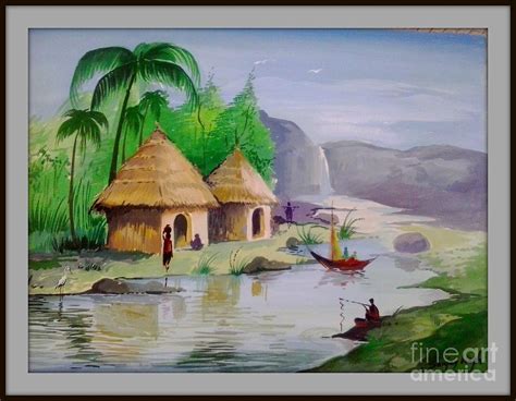 Sunset landscape drawing with poster colour. Nature- Poster Colour Painting Painting by Sanjay Wagh