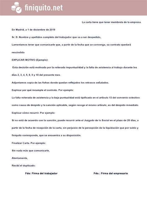 Carta De Despido Voluntario Carta De Despido Articulo 212 Panama