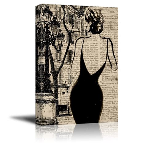 wall26 canvas wall art sketch of sexy back of a graceful lady on vintage background giclee