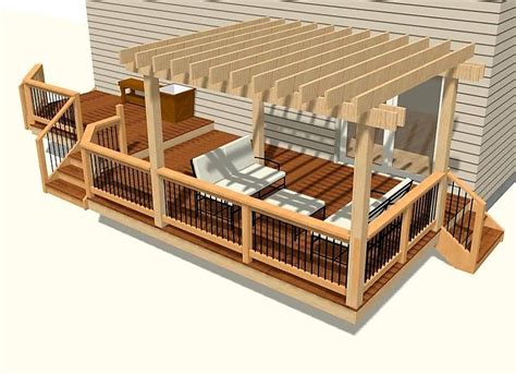 A Wooden Deck With Chairs And An Awning Over It
