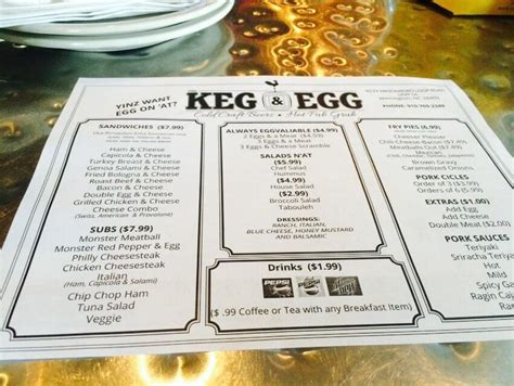 Menu At The Keg And Egg Pub And Bar Wilmington