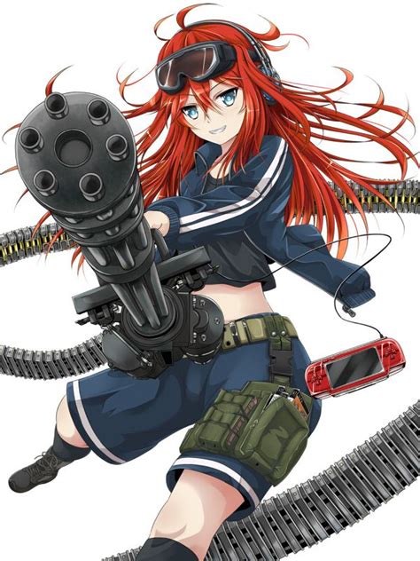 Girl With Minigun Anime Red Hair Anime Characters Awesome Anime