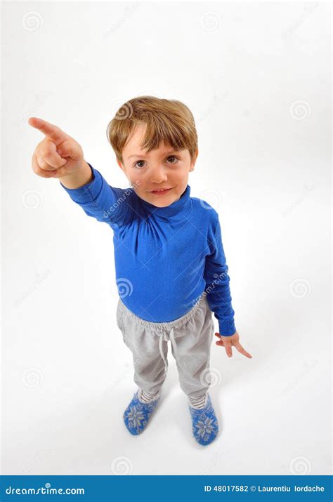 Cheerful Little Boy Pointing Up Stock Photo Image Of Child Hair