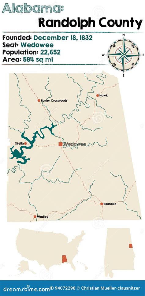 Alabama Randolph County Map Stock Vector Illustration Of Cities