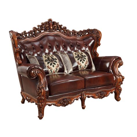 Traditional Style Tufted Wing Back Wooden Loveseat With Ornated Details