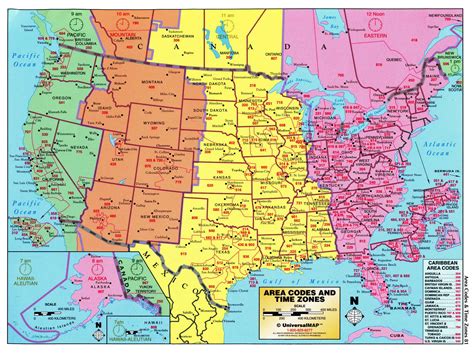 Large Detailed Map Of Area Codes And Time Zones Of The Usa Usa Maps