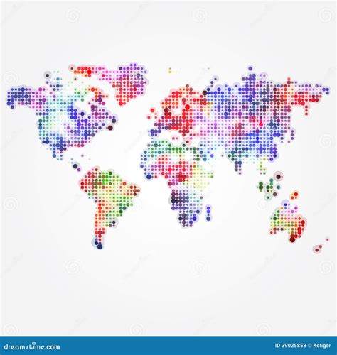 World Map With Colored Dots Of Different Sizes Stock Vector Image