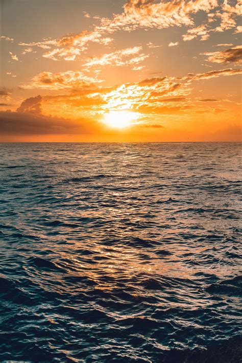 Sunset Nature Outdoors Sea Under Clear Sea Under Clear Blue Sky