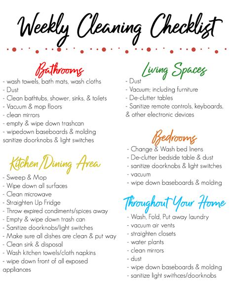Free Printable Weekly Cleaning Checklist To Manage A Tidy Home Weekly Cleaning Checklist