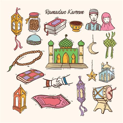 Premium Vector Islamic Doodle Art Set For Ramadan Kareem
