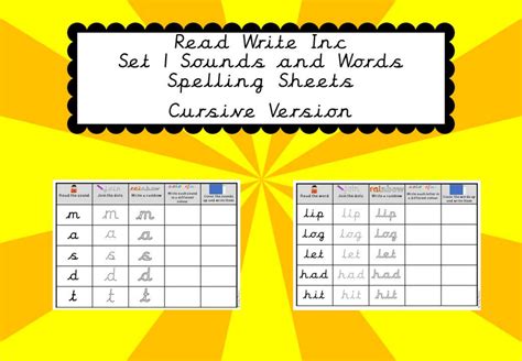 Phonics Read Write Inc Set 1 Sounds And Words Spelling Sheets By