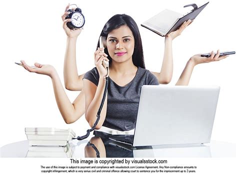 Busy Indian Businesswoman Employee Multitasking In The Office With Six Arms