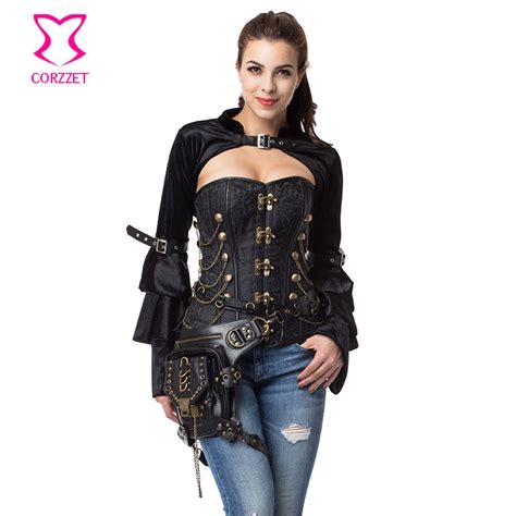 Black Overbust Steel Boned Corsets And Bustiers Vintage Gothic Corset