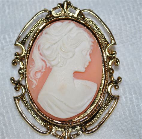 Pink Cameo Brooch With Ornate Gold Tone Setting Large Cameo Etsy