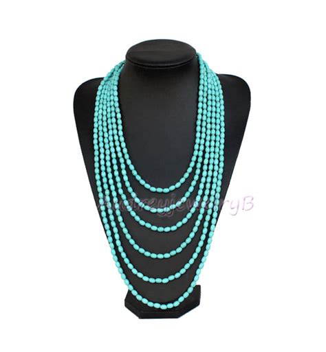 Multi Strand Turquoise Beads Necklace Long Turquoise Necklace Etsy