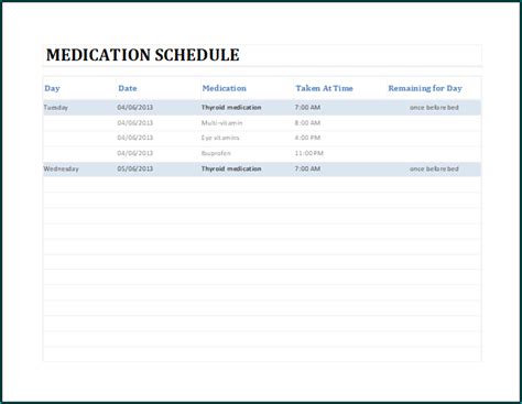 Free Printable Daily Medication Schedule Template