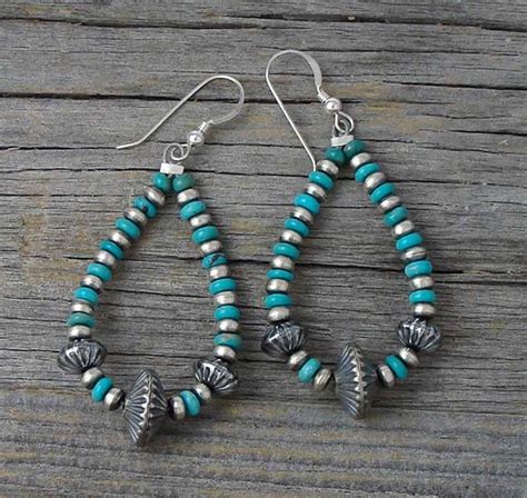 Turquoise Bead Earrings Sterling Silver Navajo Dangle Etsy In